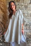 Tasha Cushion Cotton Oversized Shirt Tunic Stone